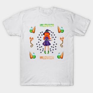 Halloween Watercolor Pumpkin Witch Collection T-Shirt